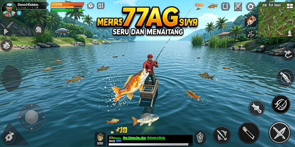 Screenshot utama 77AG menampilkan gameplay memancing yang menarik.