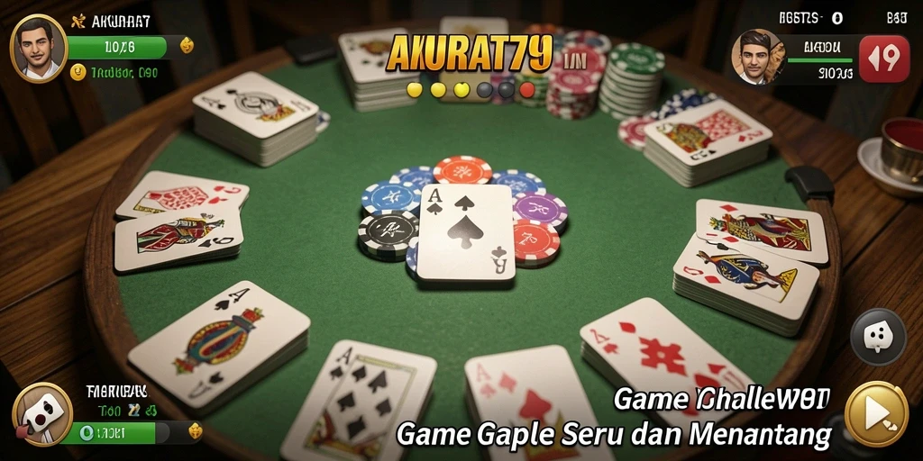 Tampilan gameplay seru dalam aplikasi AKURAT79 yang menggambarkan permainan Gaple.