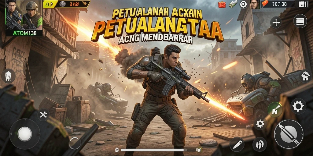 Tampilan gameplay ATOM138 dengan pertarungan yang mendebarkan.