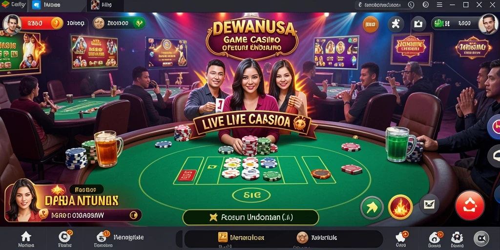 Tampilan gameplay DEWANUSA dengan dealer langsung dan permainan seru.