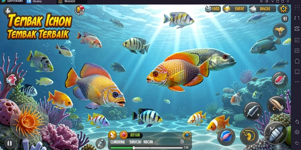 Tampilan menarik dari gameplay FB168 saat berburu ikan.