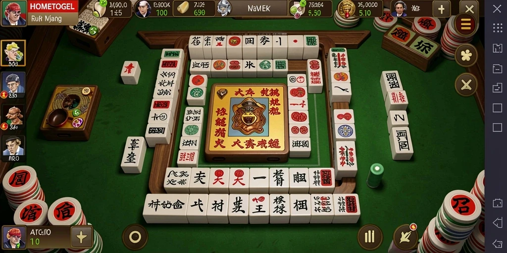 Screenshot gameplay HOMETOGEL menampilkan keseruan permainan Mahjong.