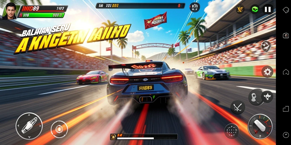 Tampilan aksi mendebarkan dalam gameplay balapan IND89.