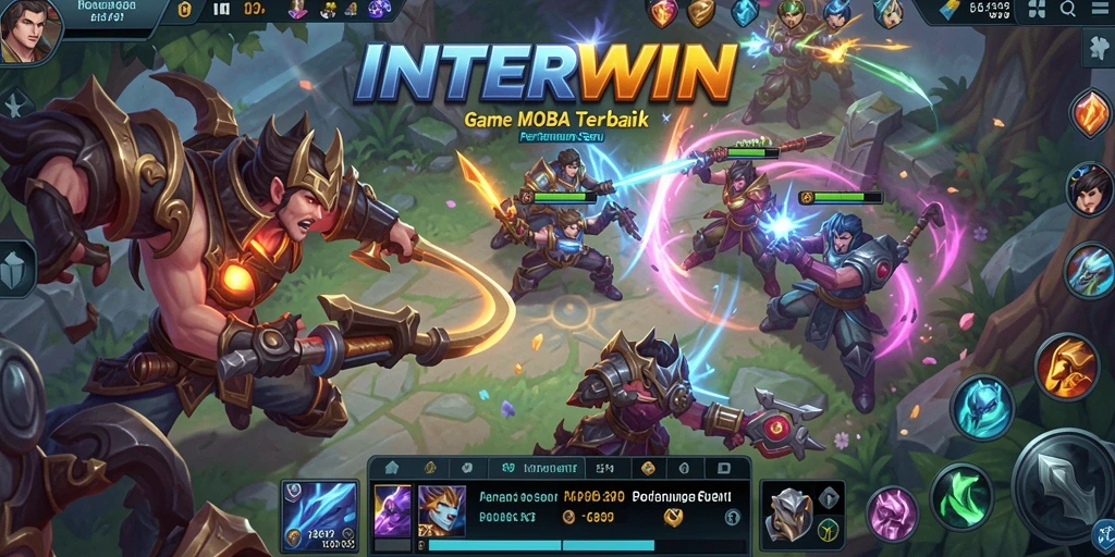 Tampilan screenshot INTERWIN menampilkan aksi bertarung seru dalam game MOBA.