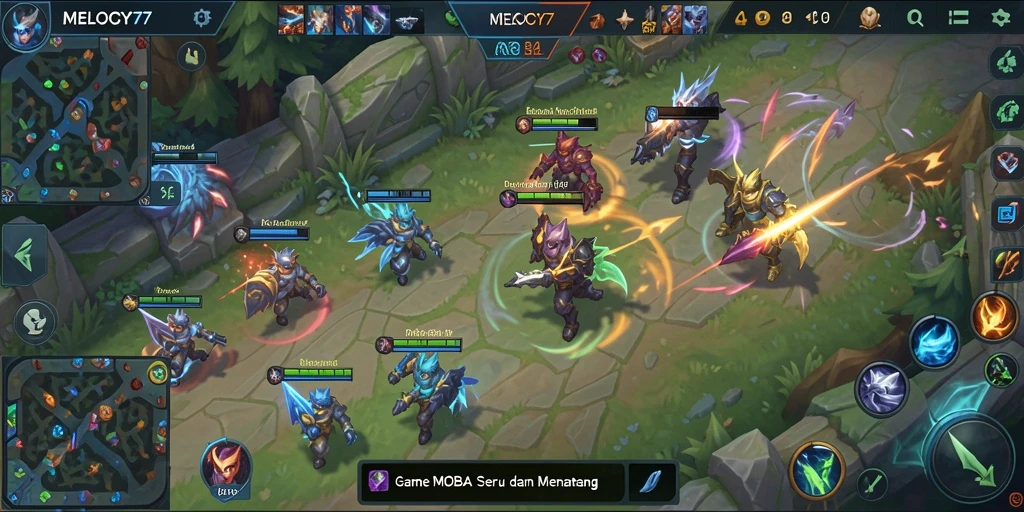 Tampilan layar permainan MOBA yang seru di MELODY77.