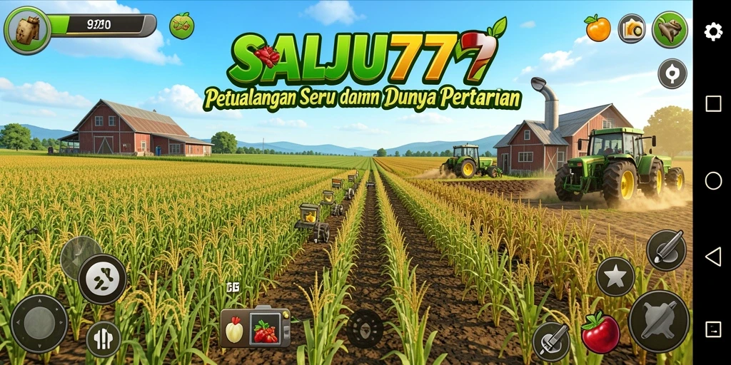 Tampilan gameplay SALJU777 saat mengelola lahan pertanian yang subur.