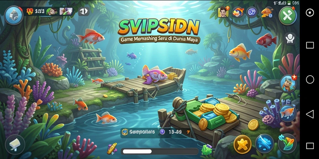 Screenshot gameplay SVIPSIDN menunjukkan momen seru saat memancing ikan.