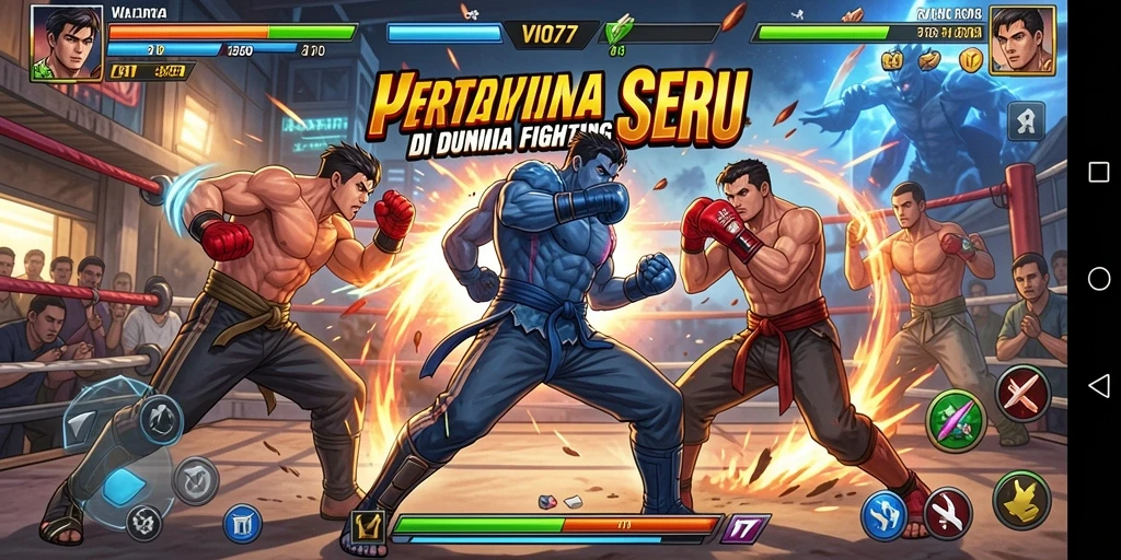 Tampilan gameplay VIO77 menunjukkan pertarungan yang intens dan karakter unik.